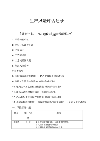 生产风险评价记录
