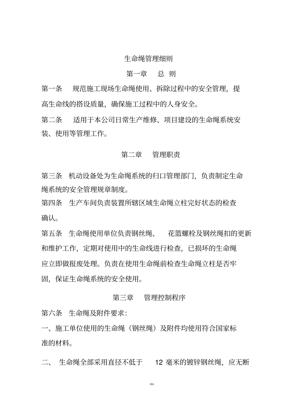 生命绳管理细则_第1页