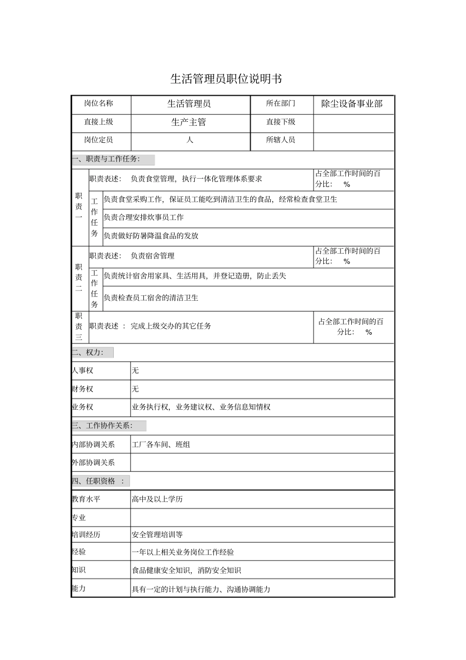 生活管理员职位说明书_第1页