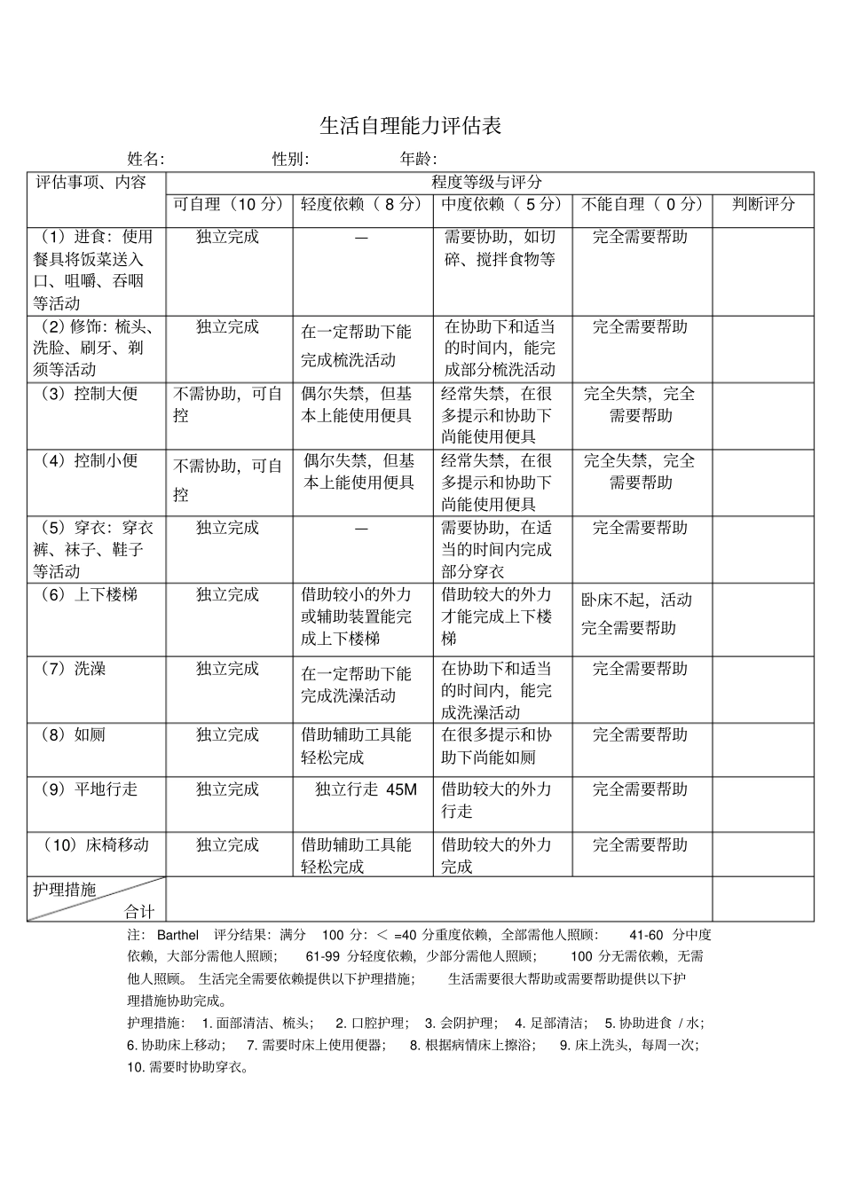 生活自理能力评价表_第1页