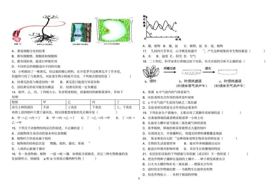 生物-青岛三十九中七年级上试卷汇总_第2页