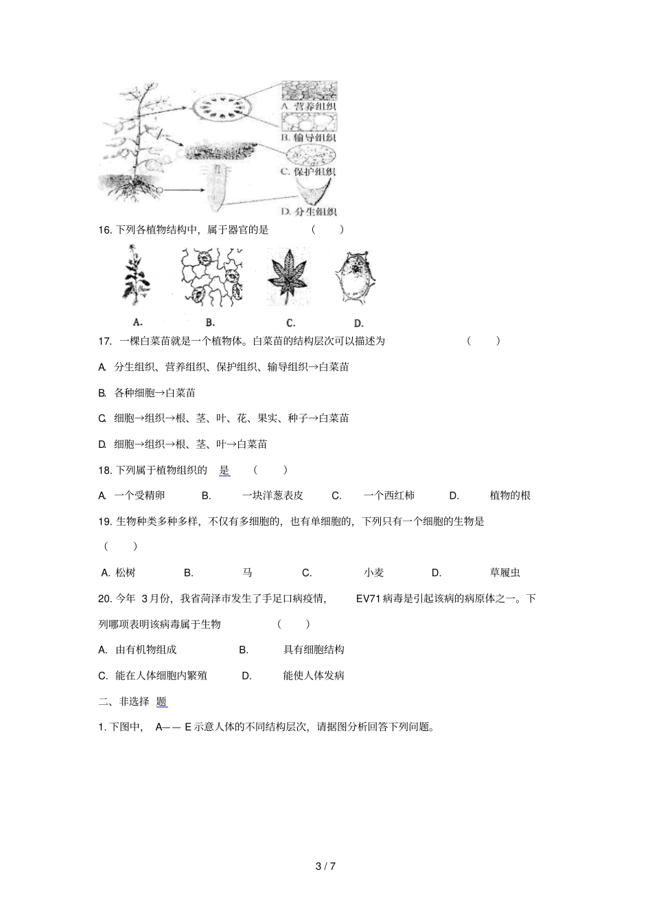 生物与细胞练习题及标准答案_第3页