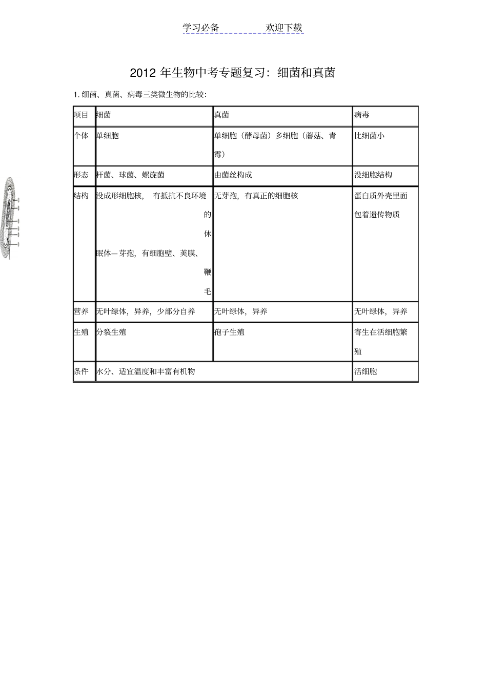 生物中考专题复习细菌和真菌_第1页