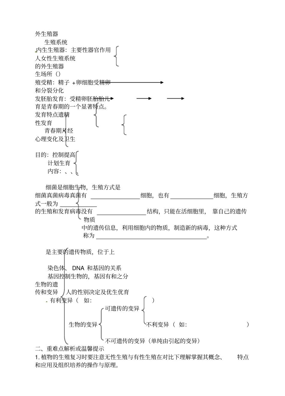 生物中考专题复习资料含真题专题生物的生殖发育与遗传_第2页