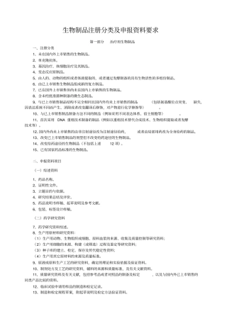 生物制品注册分类及申报资料要求