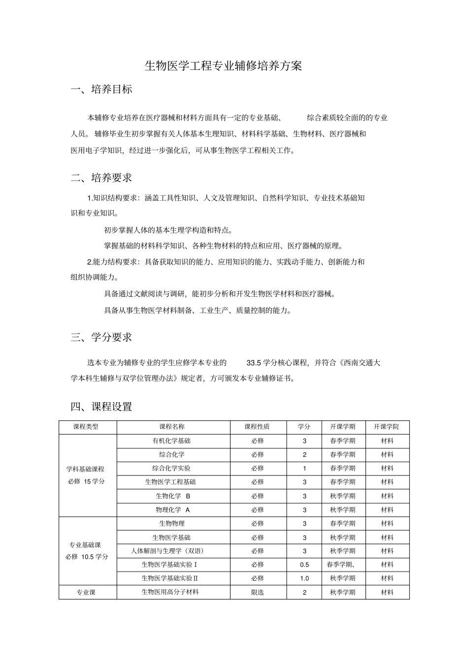 生物医学工程专业辅修培养方案_第1页
