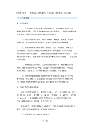 生物圈中人——生殖系统、消化系统、呼吸系统、循环系统、泌尿系统