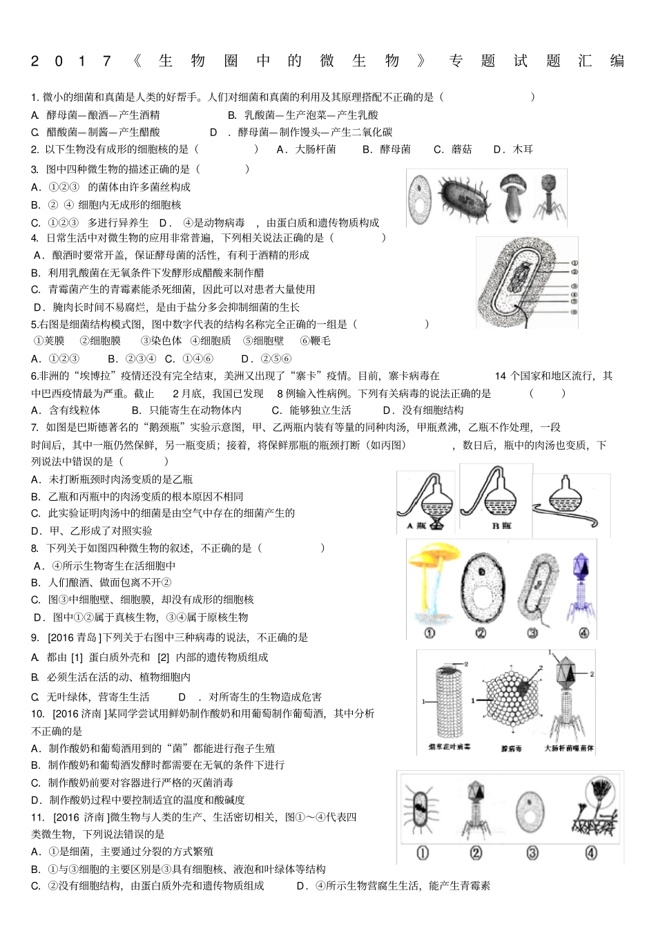 生物圈中的微生物专题试题大全_第1页
