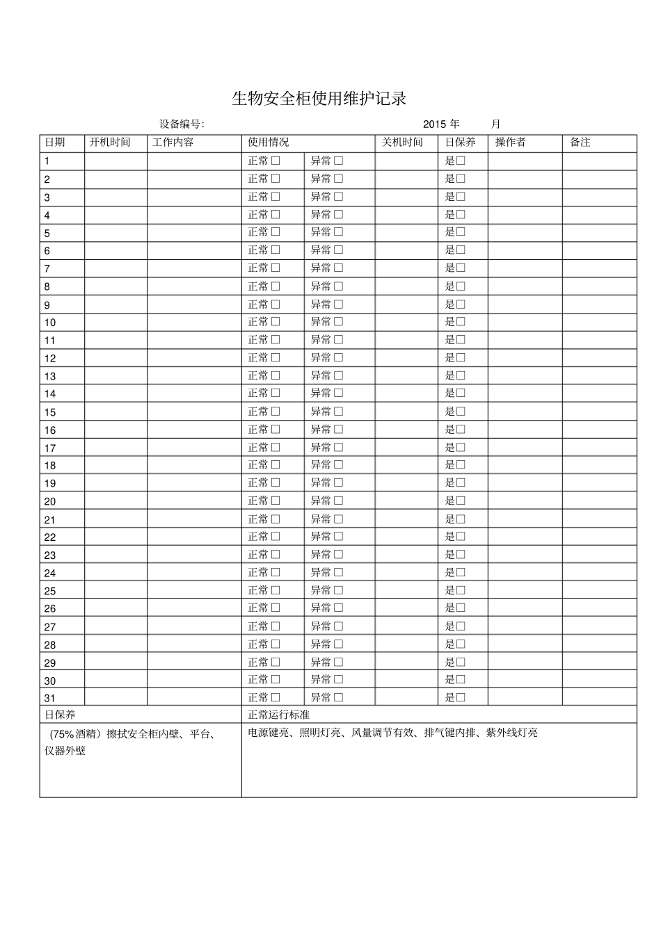 生物安全柜使用运行状态与维护记录_第1页