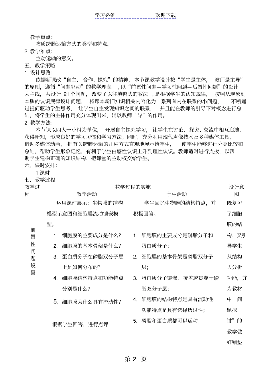 生物必修一苏教版物质的跨膜运输教学设计_第2页