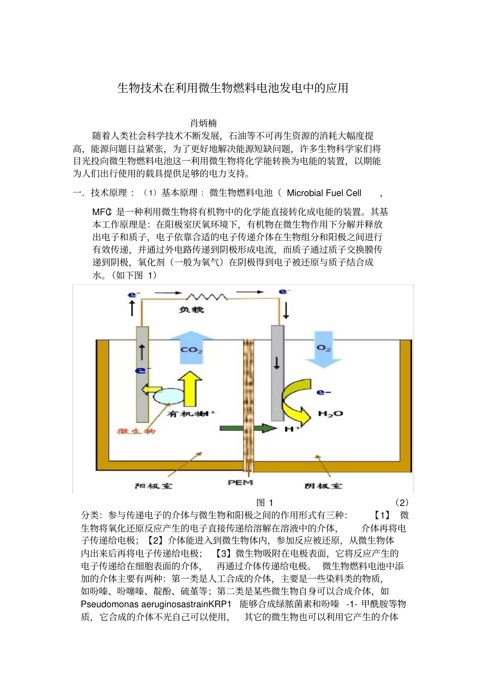 生物技术在利用微生物燃料电池发电中的应用_第1页