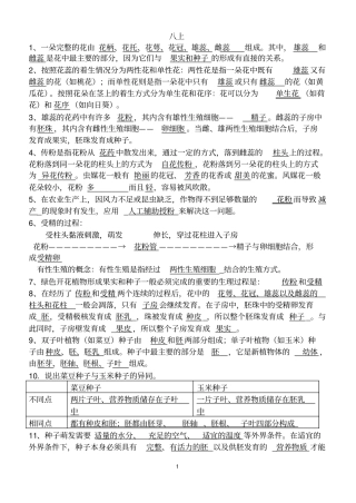 生物知识梳理八上八下答案版汇总