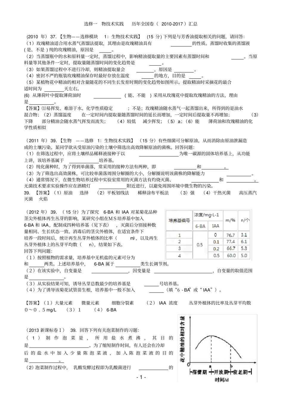 生物选修一全国高考近八年试题汇总_第1页