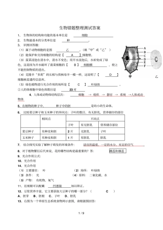 生物错题整理测试参考答案