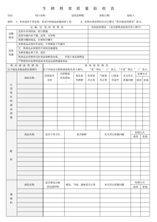 生鲜熟食商品验收表