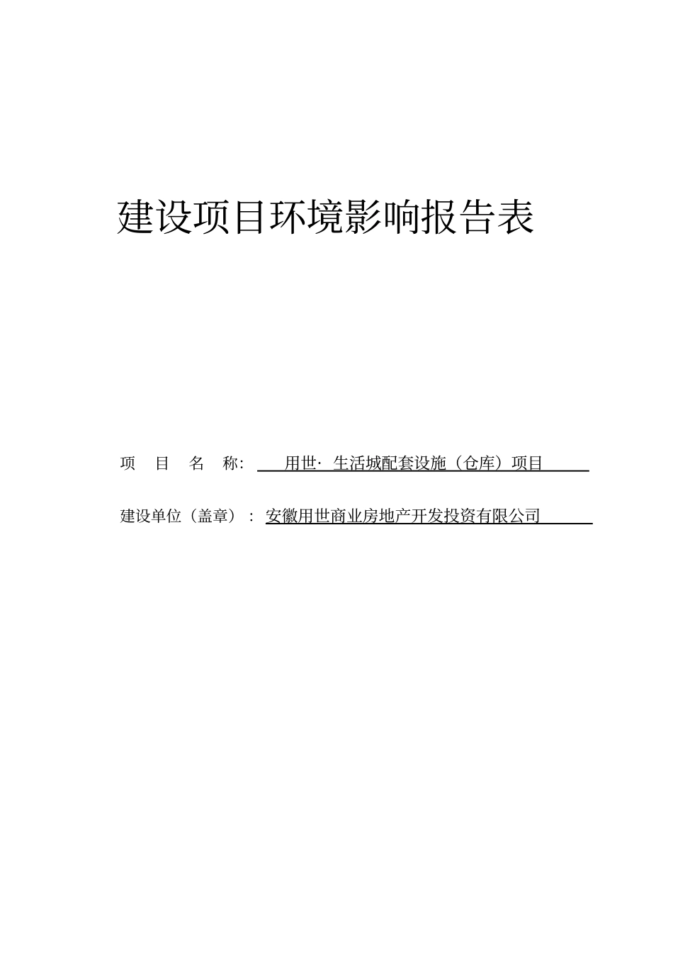 用世生活城拍套设施仓库项目环境评价书表_第1页