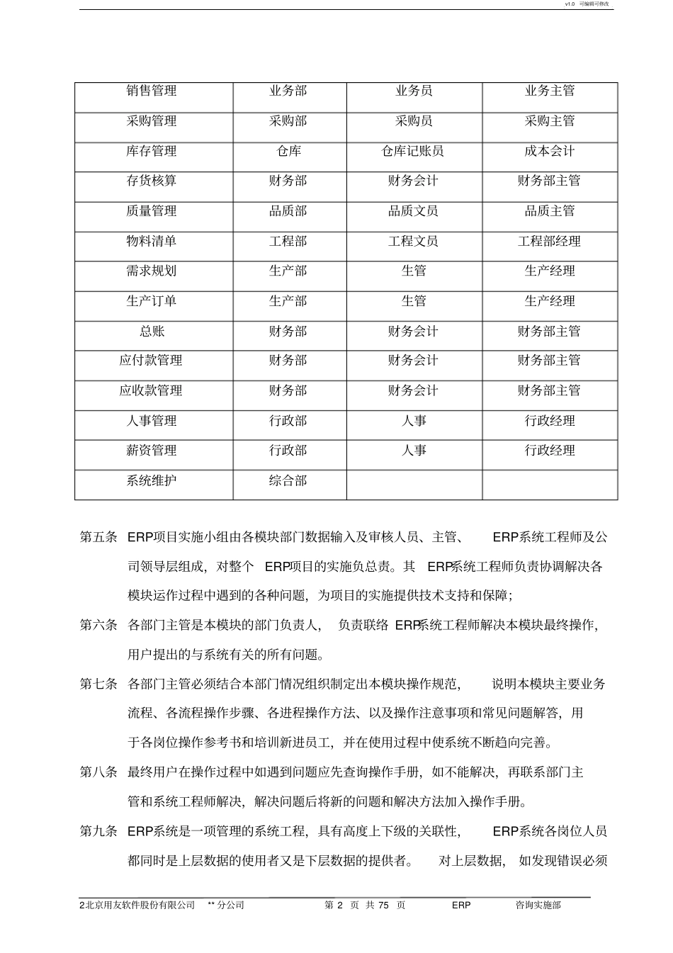 用友ERP系统岗位责任制度h操作指引_第2页