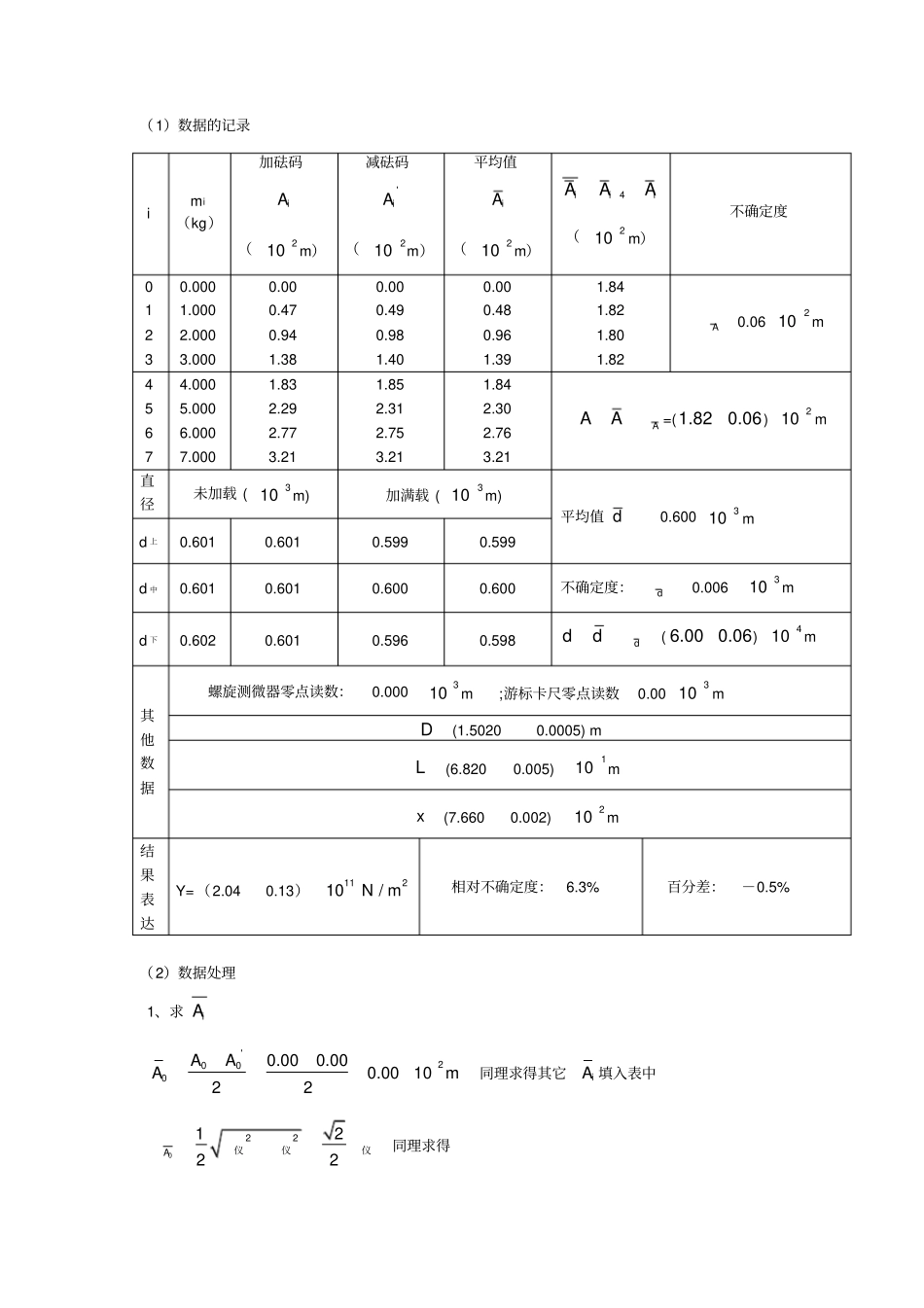 用拉伸法测金属丝的杨氏模量参考报告_第3页