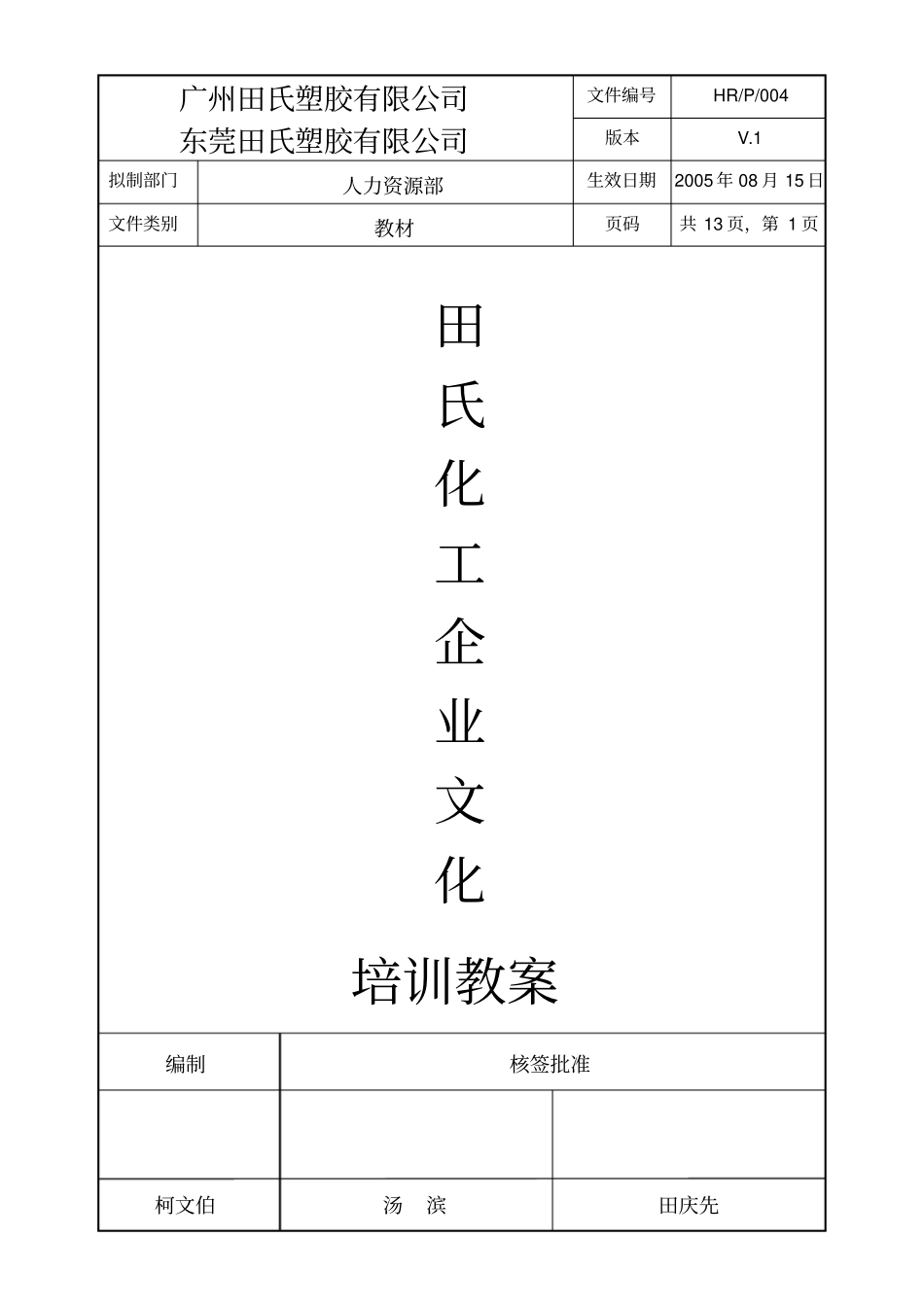 田氏化工企业文化培训教_第1页