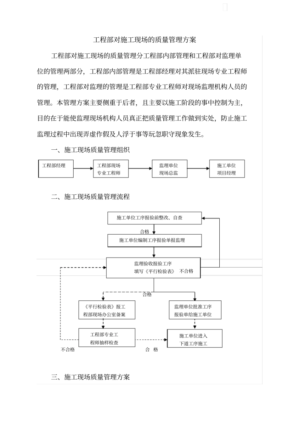 甲方工程部对施工现场的质量管理方案_第1页