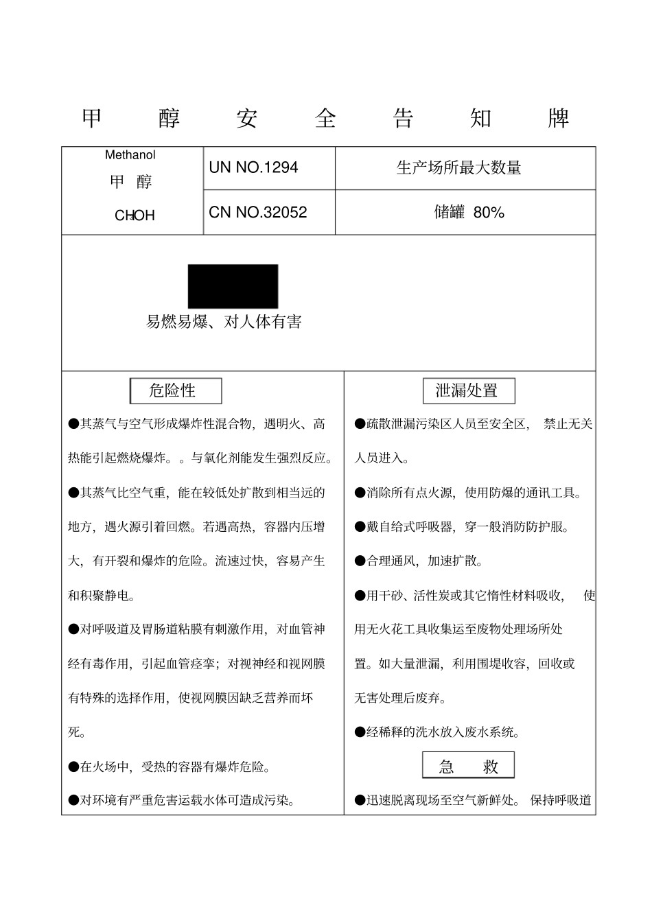 甲醇安全告知牌_第1页