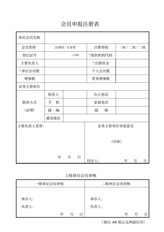 申报表中国武术协会单位会员申报注册表