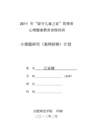 留守儿童之家小课题研究计划书