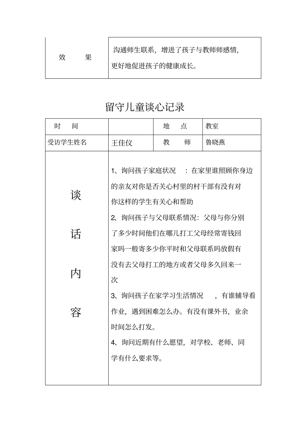留守儿童交心谈心记录_第2页