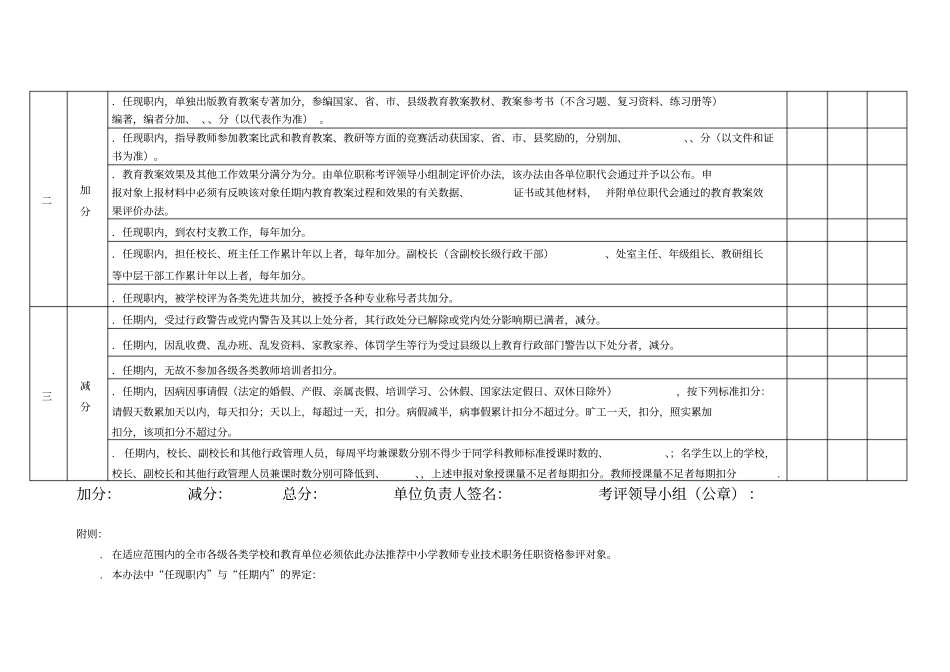 益阳中小学教师专业技术职务任职资格推荐量化评分表_第3页