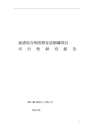 盐渣综合利用察安法制碱项目可行性研究报告书