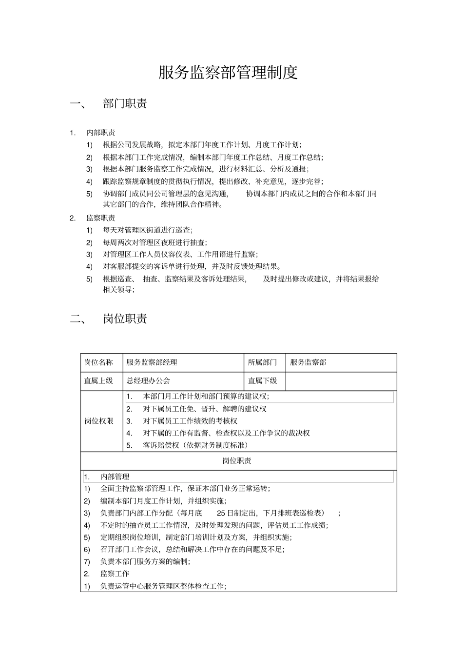 监察部部门职责、岗位职责、绩效考核标准_第1页