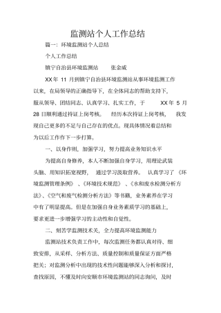 监测站个人工作总结