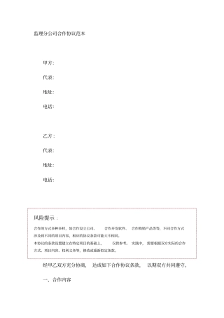 监理分公司合作协议范本