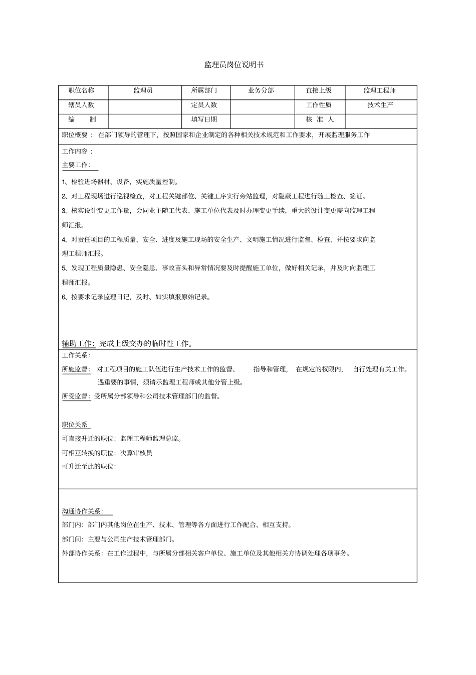 监理员岗位说明书_第1页