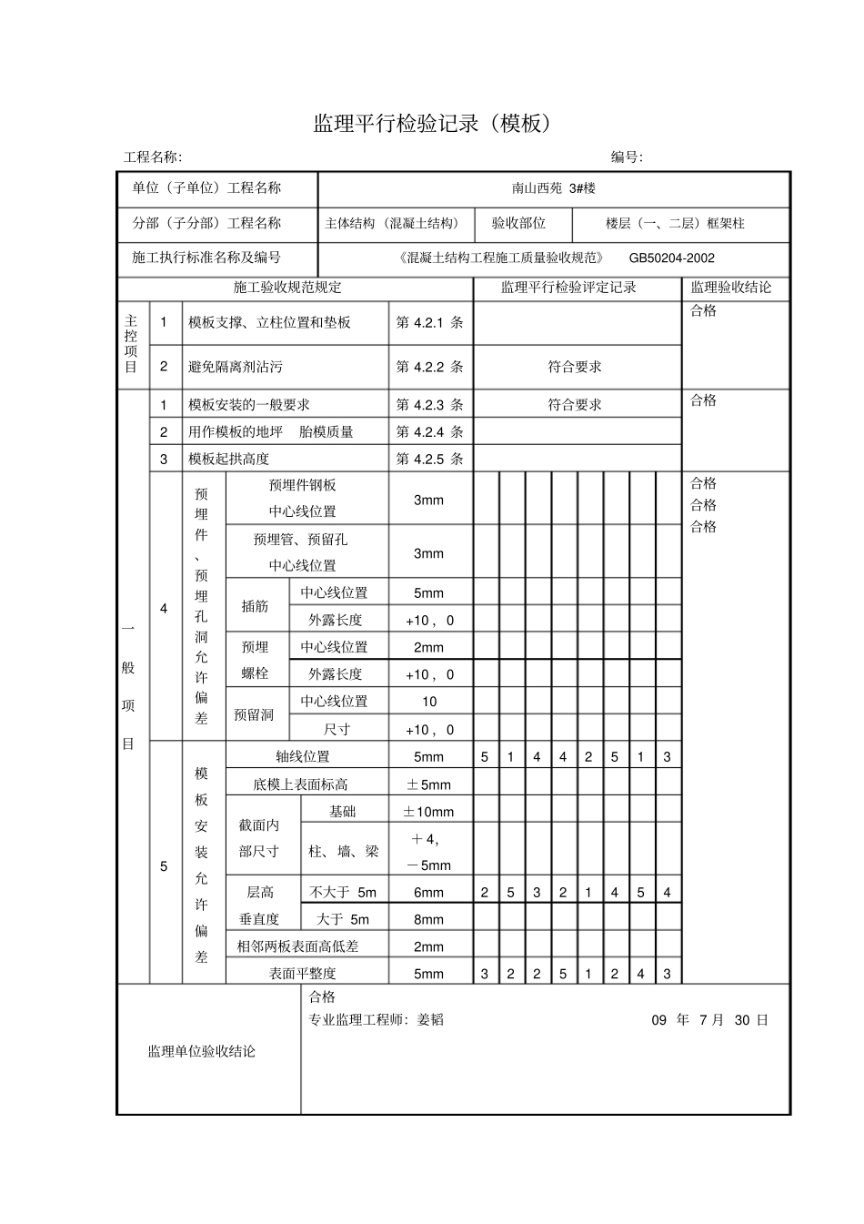 监理平行检验记录——模板_第1页