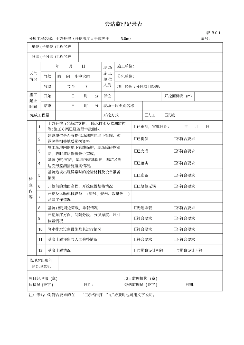 监理旁站记录表样板全分项_第1页