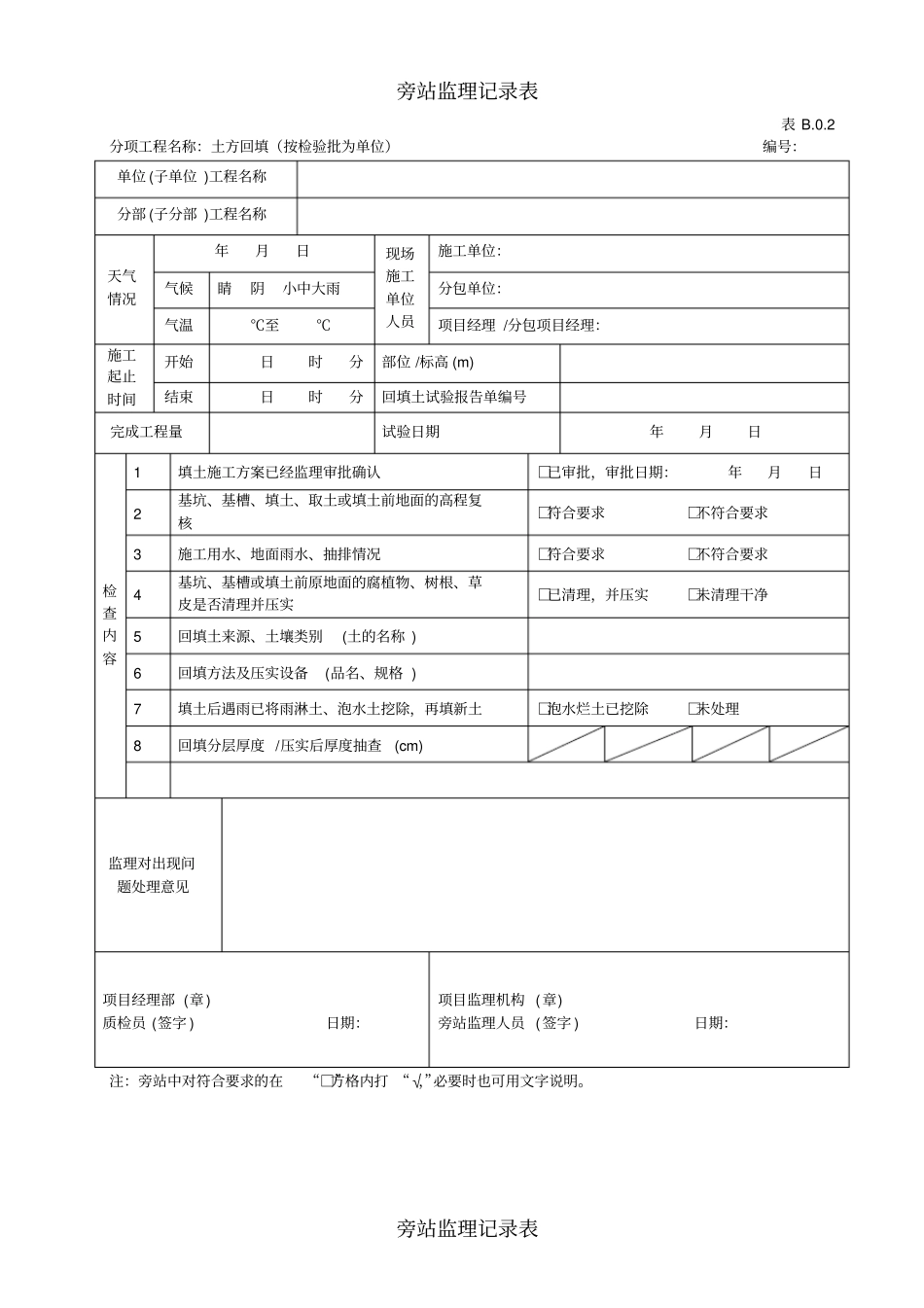 监理旁站记录表样板全分项_第2页