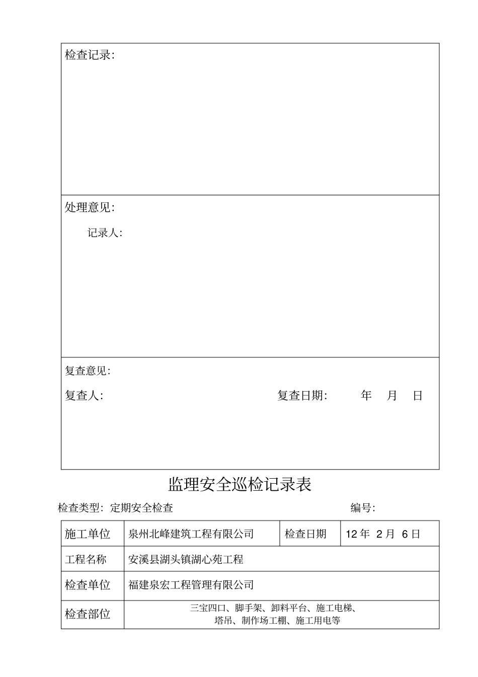 监理现场安全巡检记录表---范本_第2页