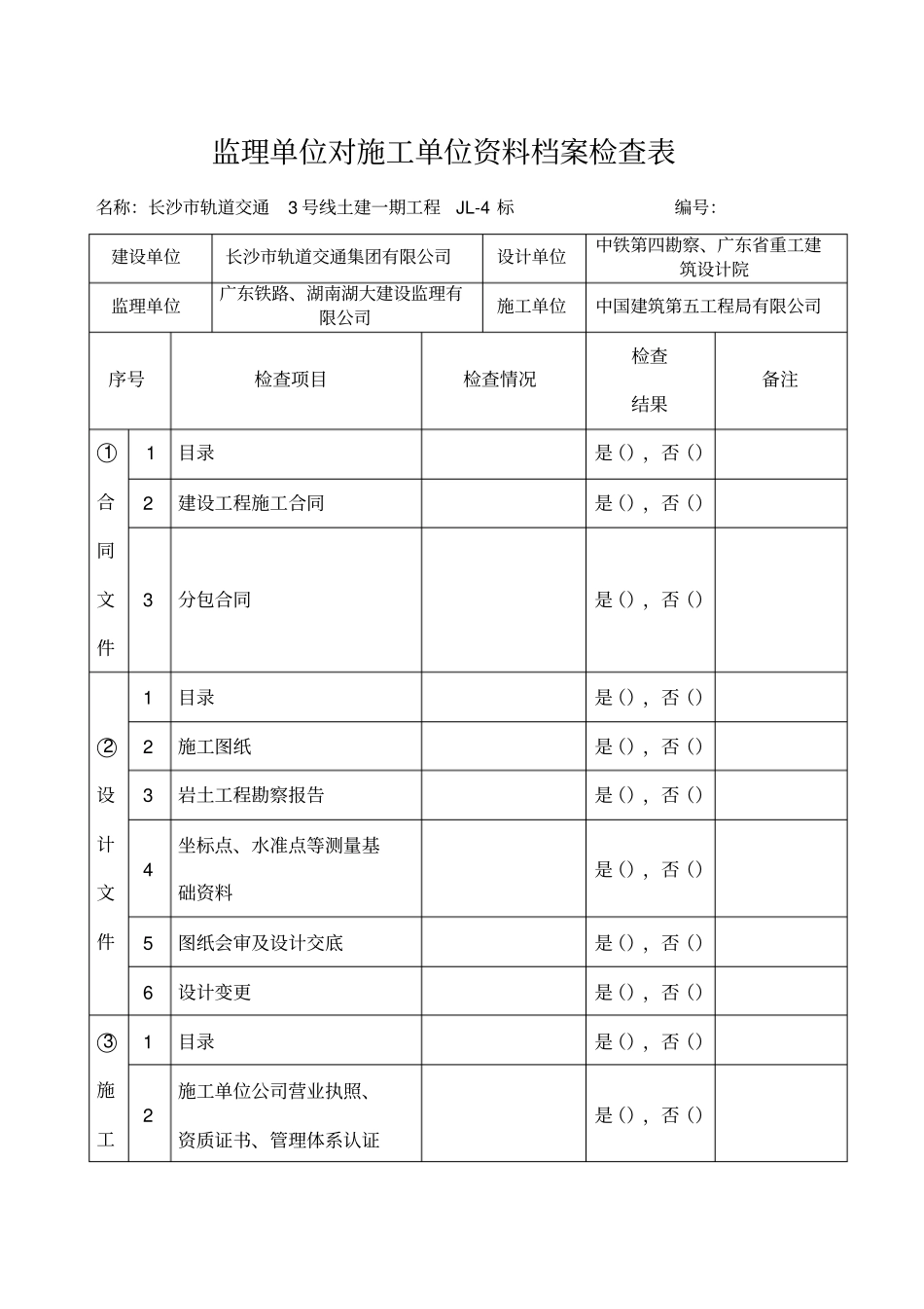 监理组对施工单位检查表_第1页