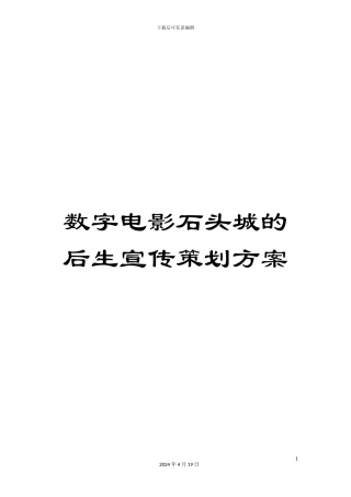 数字电影石头城的后生宣传策划方案