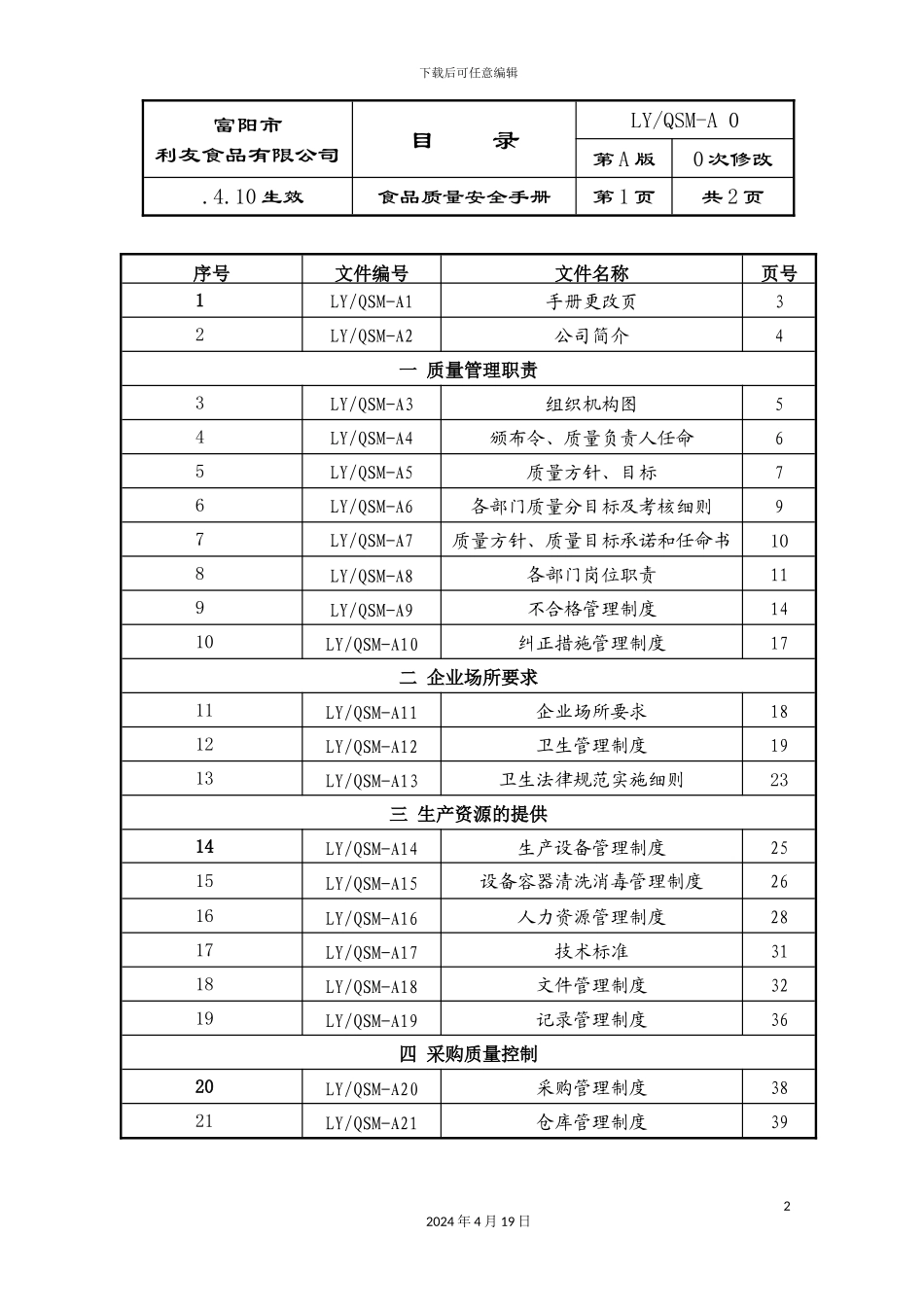 新版食品企业质量手册_第2页