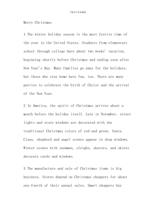 新编大学英语第一册unitTextBMerryChristmas