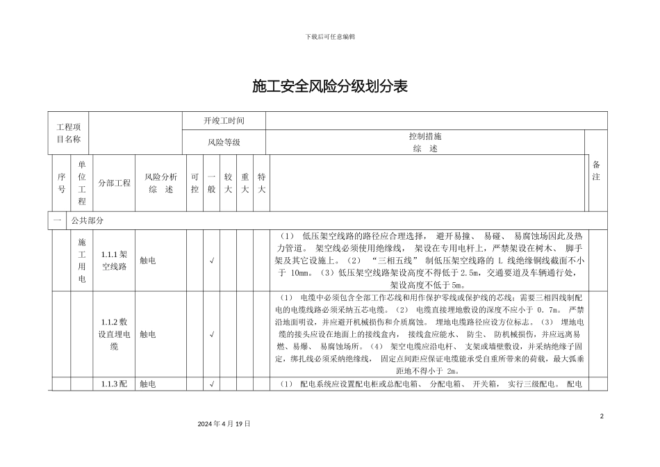 施工安全风险分级划分表_第2页