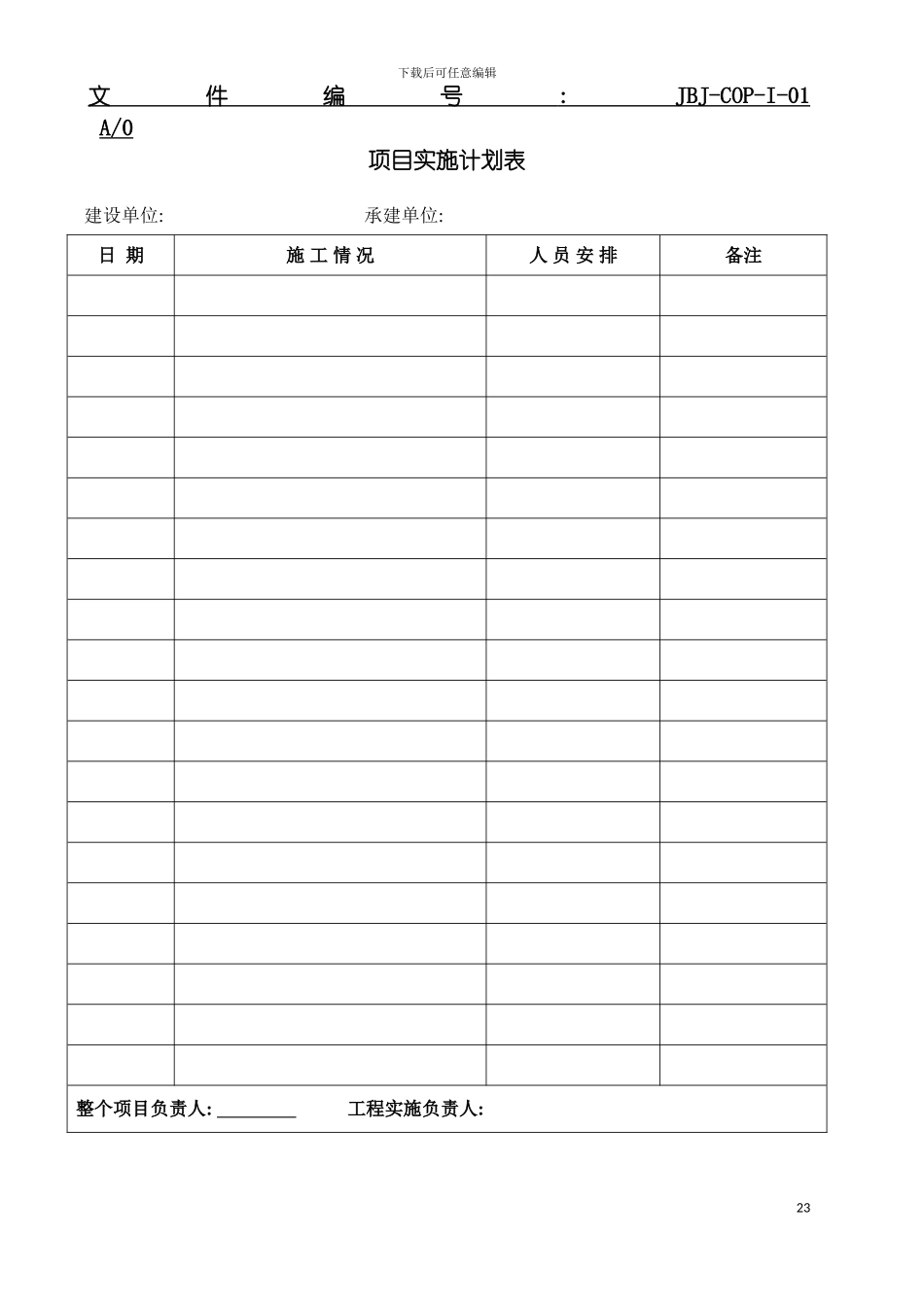 施工维护项目实施计划表模板_第2页