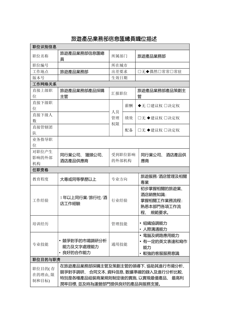 旅游产品业务部信息总员岗位说明书模板_第2页