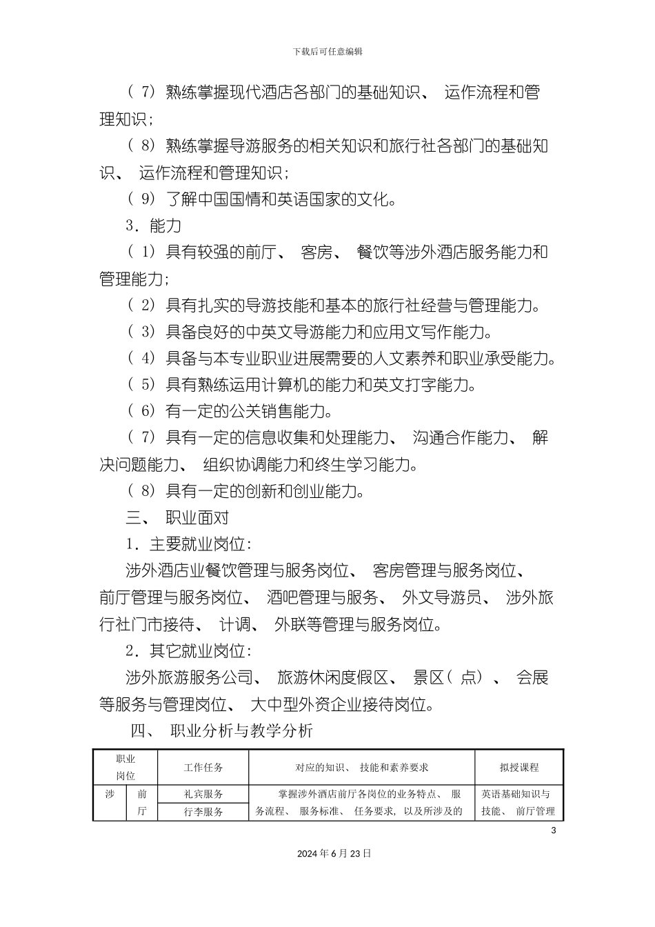 旅游英语专业实施性人才培养方案_第3页