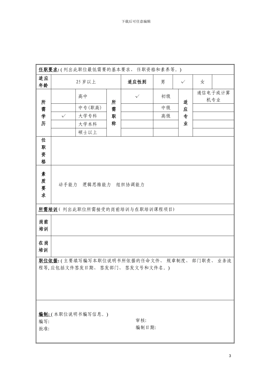 无线网络维护管理岗位说明书模板_第3页