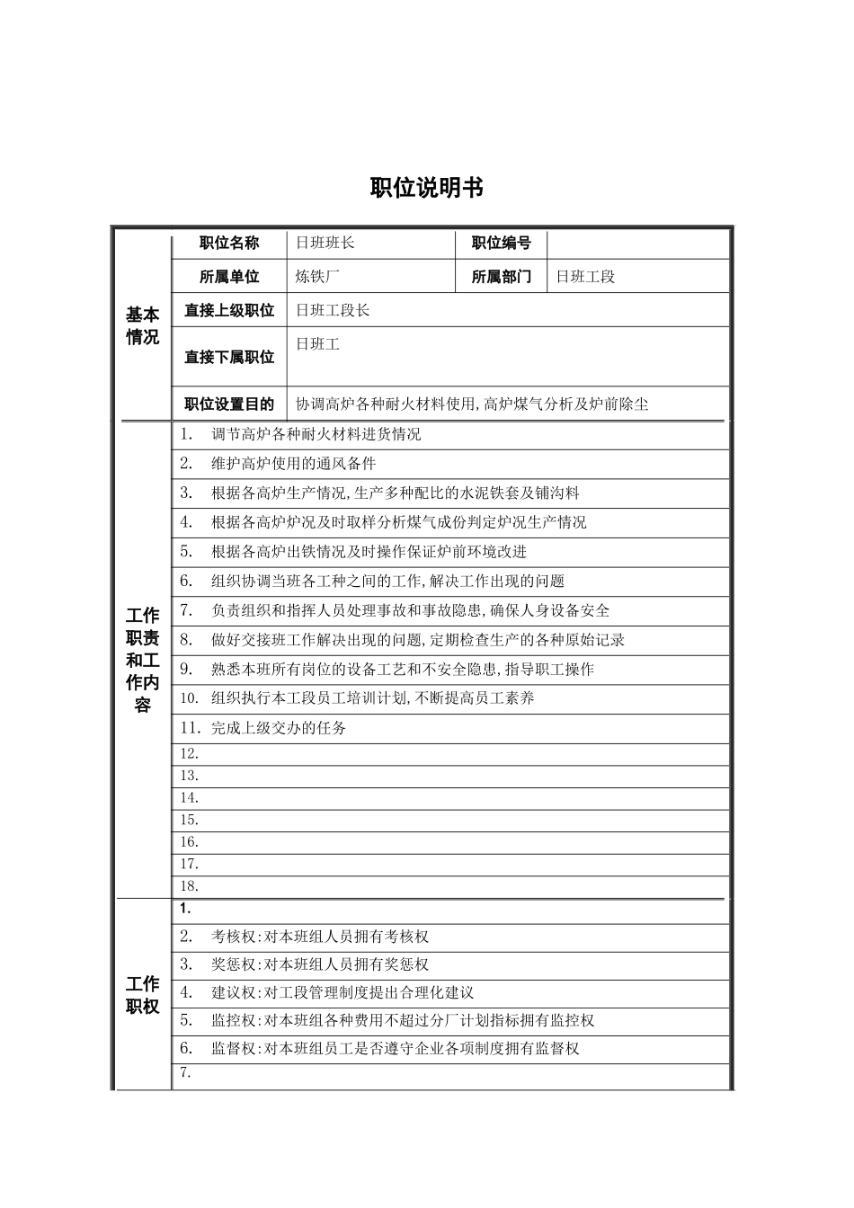 日班工段日班长岗位说明书_第2页