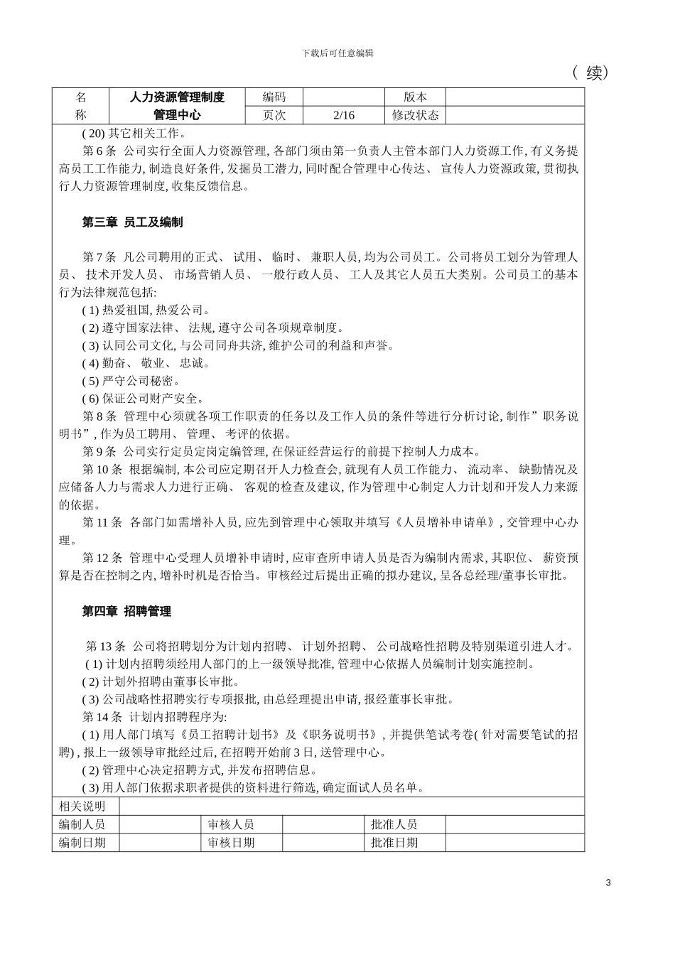 旭瑞集团人力资源管理制度模板_第3页