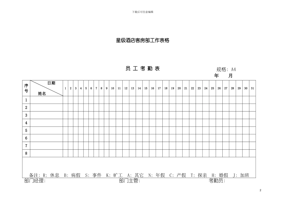 星级酒店客房部工作表格模板_第2页
